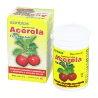 SANBIOS Acerola 500mg - suplement diety z wysoką zawartością naturalnej witaminy C, 100 tabletek