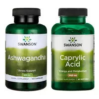 Swanson - ZESTAW: Ashwagandha + Caprylic Acid - kwas kaprylowy