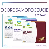Zestaw DOBRE SAMOPOCZUCIE - Naturell - Ashwagandha, 60 tabletek + Naturell - Rhodiola + B, 60 tabletek + Naturell Żeń-szeń FORTE - 60 tabletek