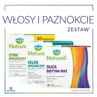 Zestaw WŁOSY I PAZNOKCIE - Naturell - Cynk organiczny + C, 100 tabletek + NATURELL Selen organiczny + E - tabletki do ssania, 60 sztuk + NATURELL Silica Biotyna Max - tabletki, 60 sztuk