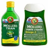 Zestaw MOLLERS FORTE - kapsułki, 112 sztuk + MOLLERS - tran norweski, aromat cytrynowy, 250ml