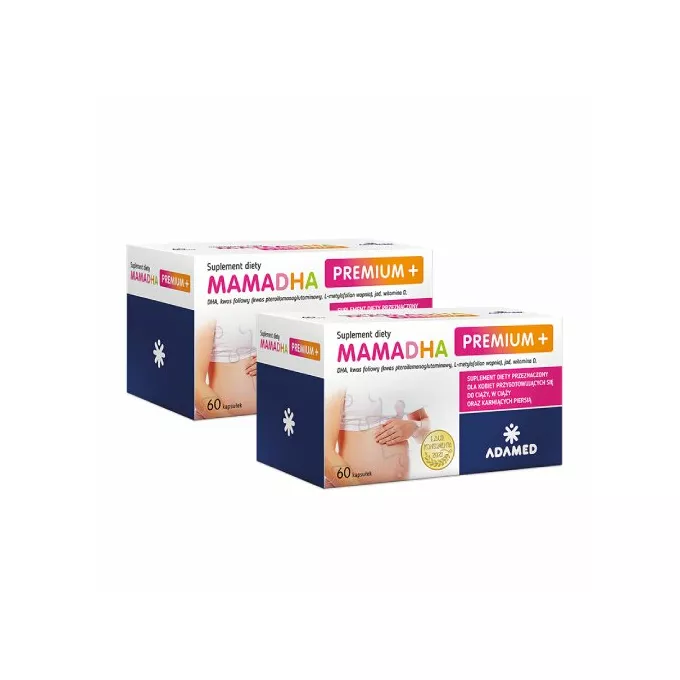 [Zestaw] Mamadha premium+ DHA + kwas foliowy, kapsułki, 60 sztuk