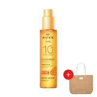 NUXE SUN - brązujący olejek do opalania twarzy i ciała w sprayu, SPF 10, 150 ml + torba plażowa, 1 sztuka