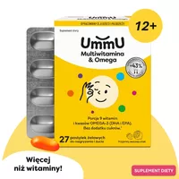 UmmU Multiwitamina Omega 12+, smak owocowy, 27 pastylek do rozgryzania i żucia