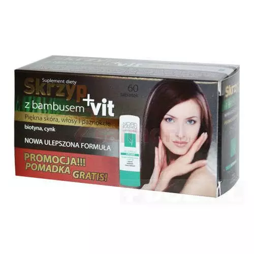 Skrzyp + vit z bambusem - wosy, skra, paznokcie, tabletki, 60 sztuk +  pomadka Instensive Suncare SPF 15 3,6 g - skad, cena, opinie | iZielnik.pl